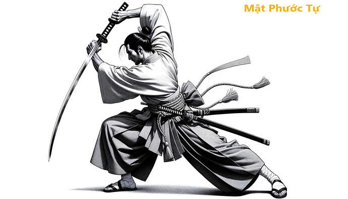 mật phước tự biểu diễn rút kiếm katana sau khi được điểm đạo học phật quyền